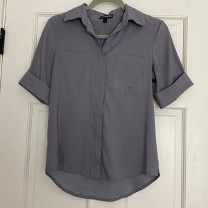 Express Gray Button Up Short Sleeved Blouse